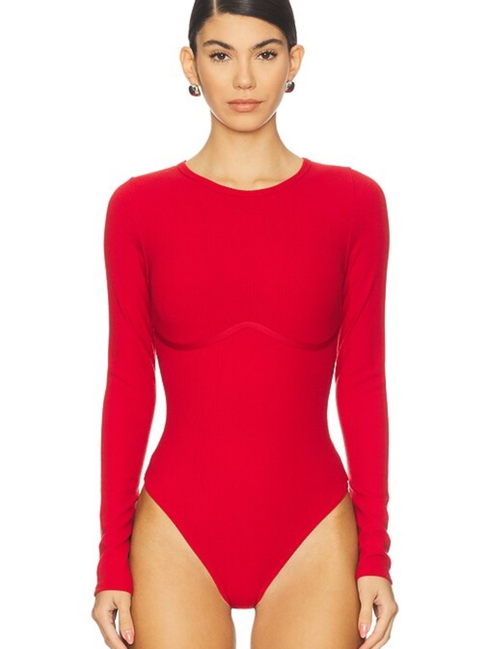 Fleur du Mal Red Long-Sleeve Ribbed Bodysuit